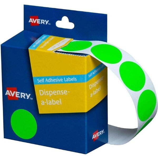 Avery 937297 Round Label Dispenser 24Mm Fluoro Green Box 350