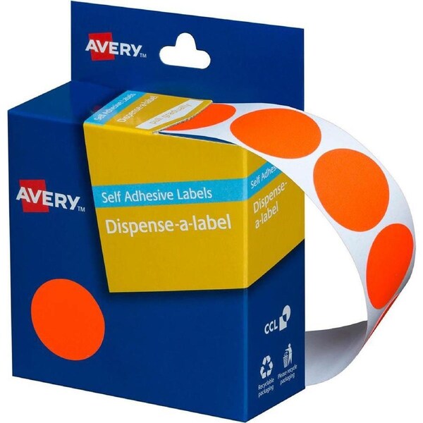 Avery 937299 Round Label Dispenser 24Mm Fluoro Red Box 350