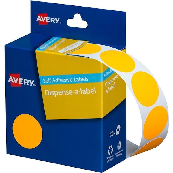 Avery 937301 Round Label Dispenser 24Mm Fluoro Orange Box 350