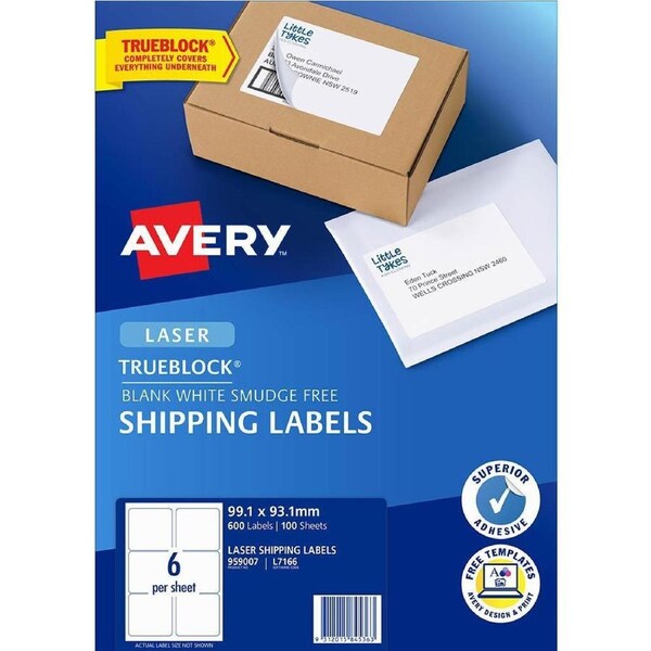 Avery 959007 L7166 Laser Labels Parcel 6up White Pack 100