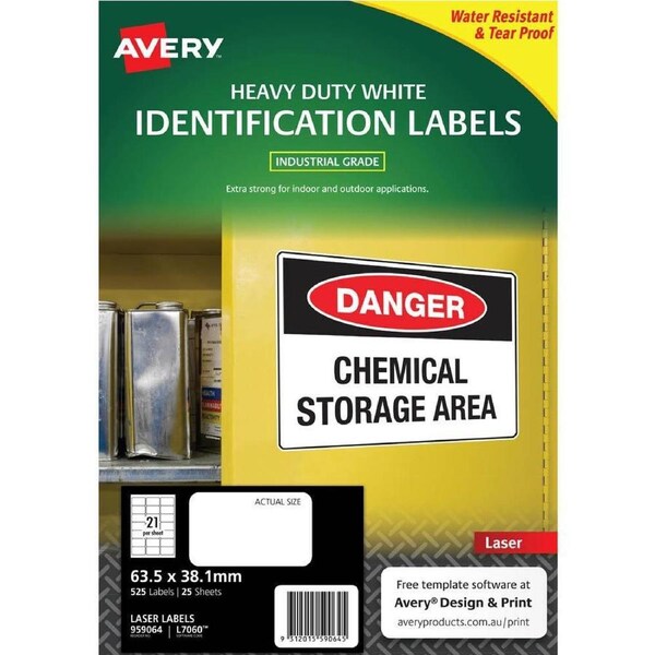 Avery 959064 L7060 Heavy Duty Laser Labels White 21/Page Pack 25 Sheets
