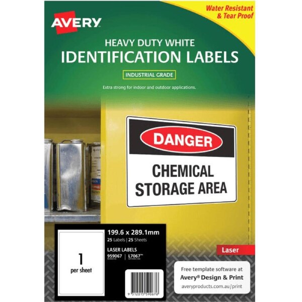 Avery 959067 L7067 Heavy Duty Laser Labels White 1/Page Pack 25 Sheets