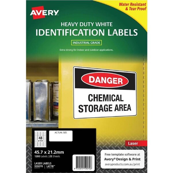 Avery 959070 L4778 Heavy Duty Laser Labels 48up White Pack 25