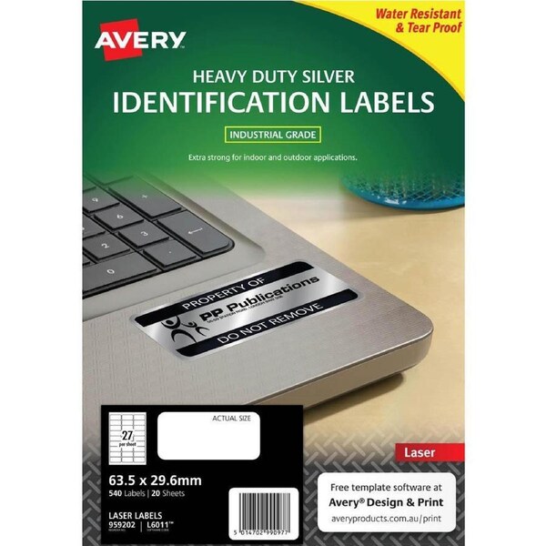 Avery 959202 L6011 Heavy Duty Laser Labels Silver 27up Pack 20