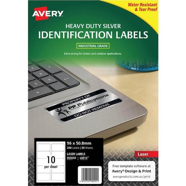 Avery 959203 L6012 Durable Metallic Heavy Duty Labels Silver 10up Pack 20