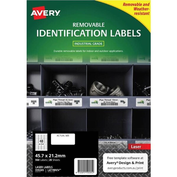 Avery 959205 Removable Heavy-Duty Labels 45.7×21.2mm White Pack 20