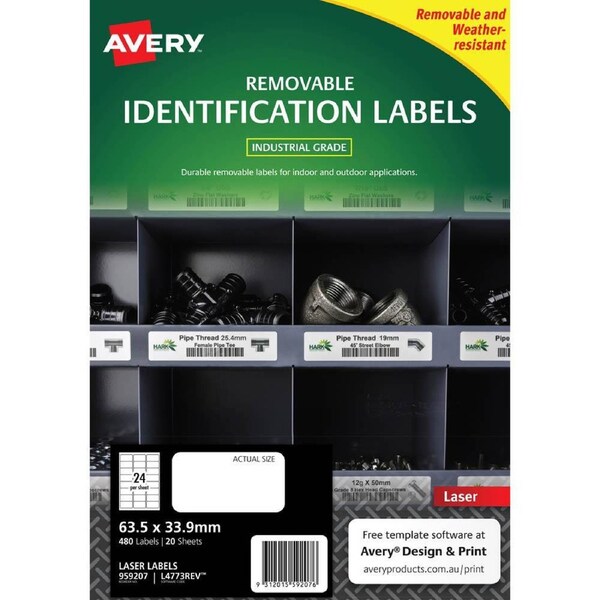 Avery 959207 Removable Heavy-Duty Labels 63.5×33.9mm White Pack 20