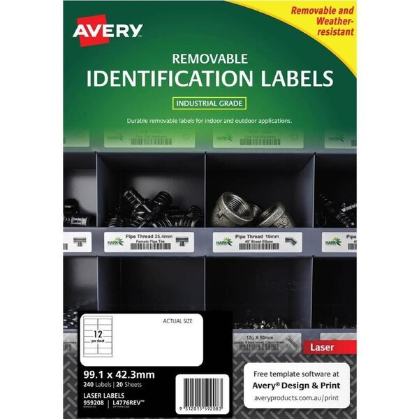 Avery 959208 Removable Heavy-Duty Labels 99.1x42.3mm 12/Sheet White Pack 20