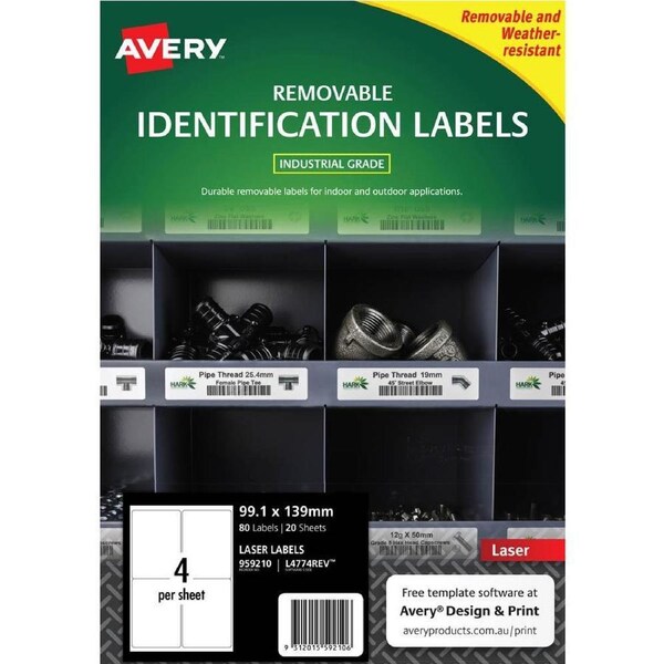 Avery 959210 Removable Heavy-Duty Labels 99.1×139mm White Pack 20