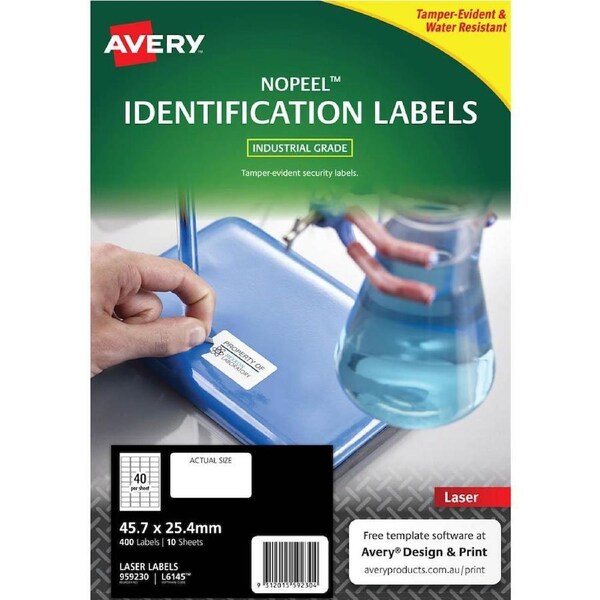 Avery 959230 L6145 No Peel Labels 40up 45.7×25.4mm White Pack 10
