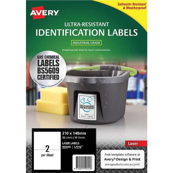 Avery 959245 Ultra-Resistant Identification Labels 210×148mm White Pack 10