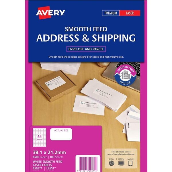 Avery 959371 L7651 Laser Label Smooth Feed White Pack 100