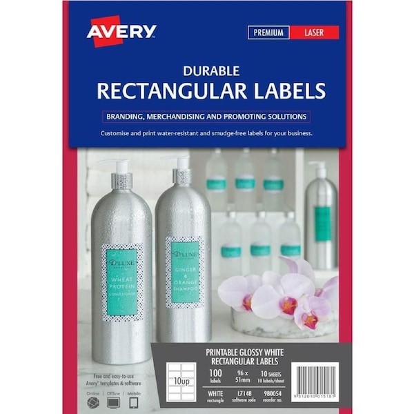 Avery 980054 L7148 Durable Rectangular Labels Laser 10Up Pack 100