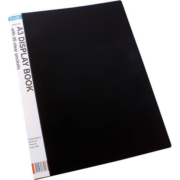 Bantex Display Book Portrait 20 Pocket Sleeves A3 Black