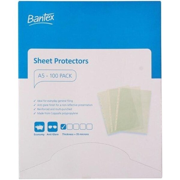 Bantex Economy Sheet Protectors 35 Micron A5 Clear Box 100