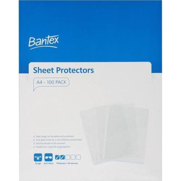 Bantex Tough Sheet Protectors 50 Micron A4 Clear Box 100