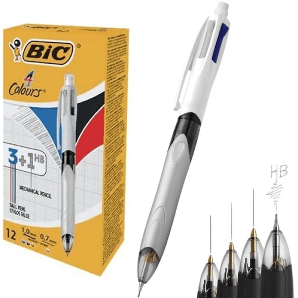 BIC 4 Colour Pen 3+1 Colours & Mechanical Pencil Box 12