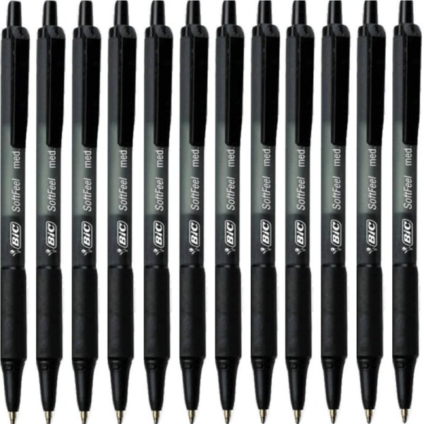 BIC Softfeel Retractable Ballpoint Pen Medium Black Box 12 Soft Feel
