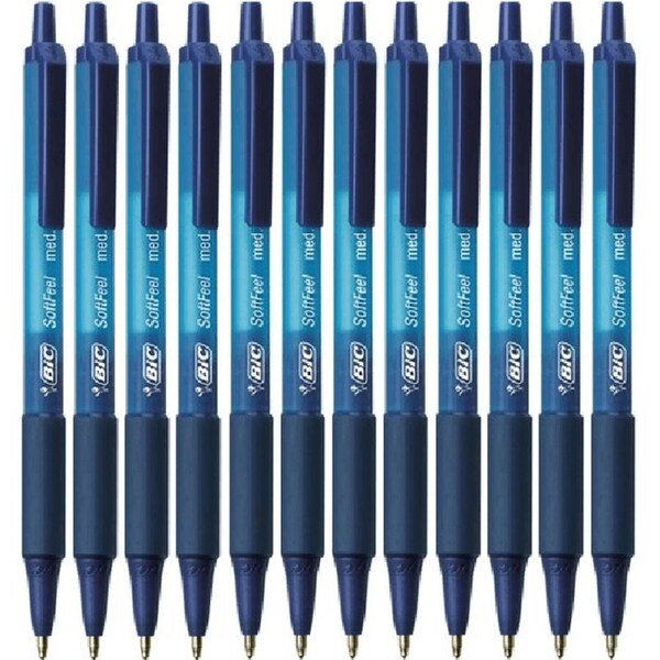 BIC Softfeel Retractable Ballpoint Pen Medium Blue Box 12 Soft Feel