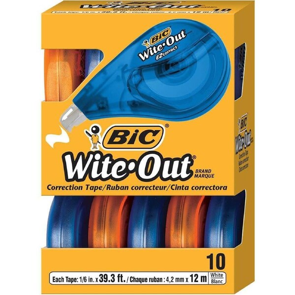 Bic Wite-Out Ez Correction White Tape Cover Up Out Box 10
