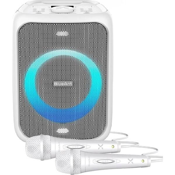 BlueAnt Portable X5 Bluetooth Party Speaker Light Up Microphones White