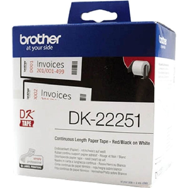 Brother DK-22251 Continuous Paper Roll 62mmx15.24m Red/Black On White