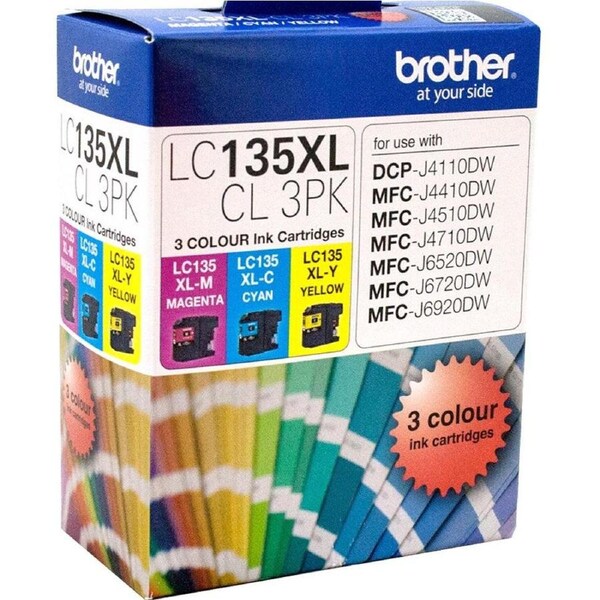 Brother LC-135XLCL3PK Ink Cartridge High Yield Value Pack Cyan/Magenta/Yellow
