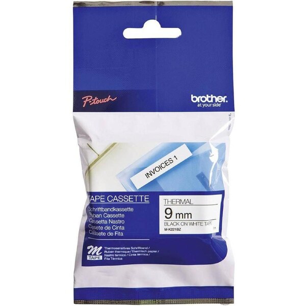 Brother MK221 Labelling Tape Refill Thermal 9mm Black On White Cassette