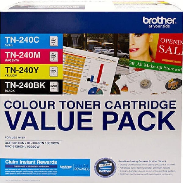 Brother TN-240 Toner Cartridge Value Pack Set Black/Cyan/Magenta/Yellow Genuine Original