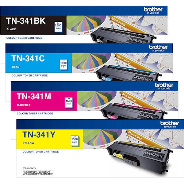 Brother TN-341 Toner Ink Cartridge Black/Cyan/Magenta/Yellow Set TN341 Genuine