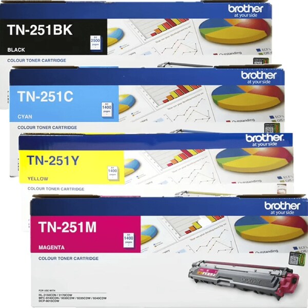 Brother TN251 Toner Ink Cartridge Black/Cyan/Magenta/Yellow Set Genuine