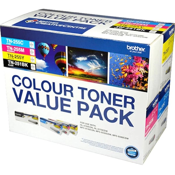Brother TN251/TN255 Toner Ink Cartridge Black/Cyan/Magenta/Yellow Set Value Pack Genuine