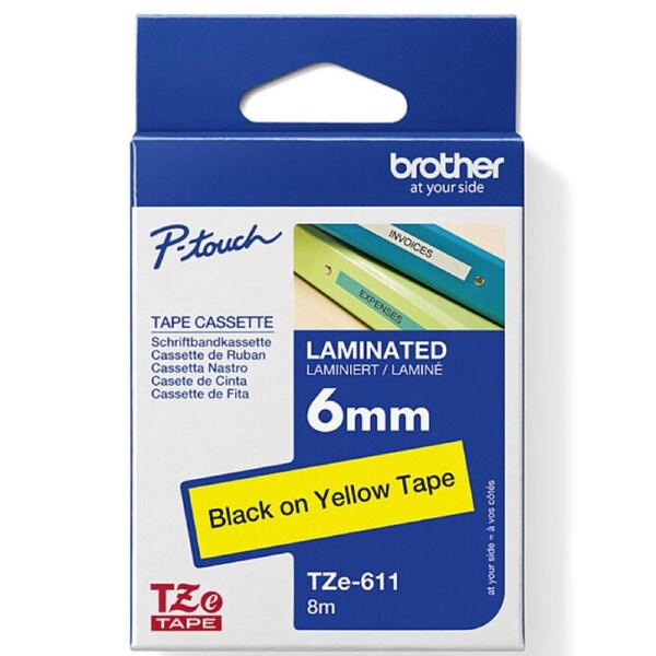 Brother TZE-111 Laminated Labelling Tape 6mm Black On Clear