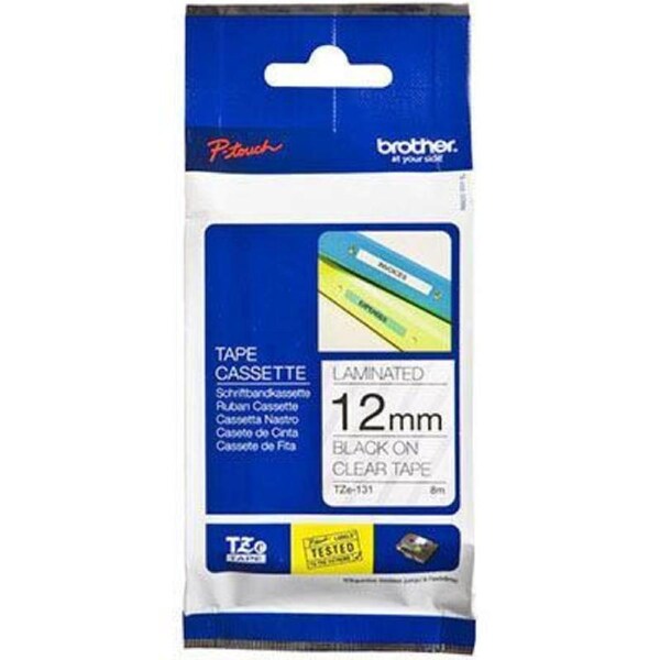 Brother Tze-131 Laminated Labelling Tape 12Mm Black On Clear