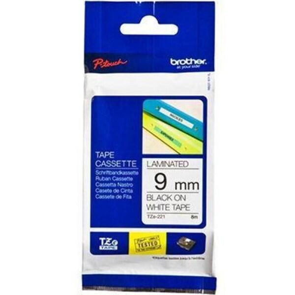 Brother Tze-221 Laminated Labelling Tape 9Mm Black On White