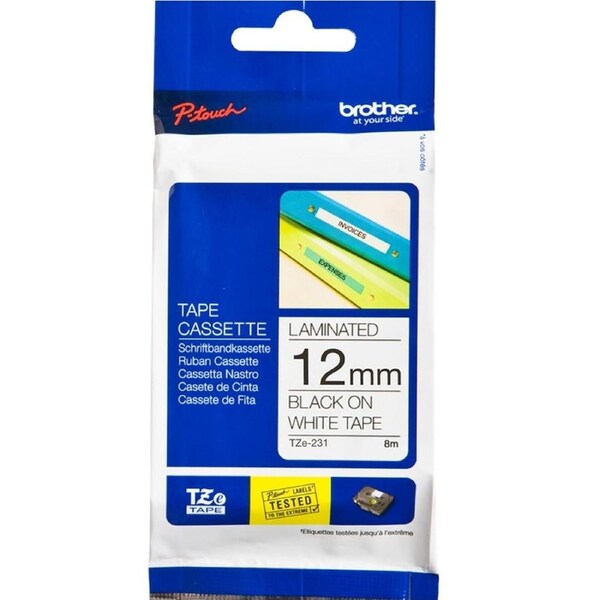 Brother TZE-231 Laminated Labelling Tape 12mm Black On White Cassette