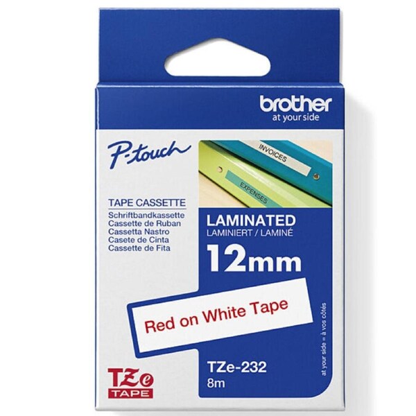 Brother TZE-232 Laminated Labelling Tape 12mm Red On White