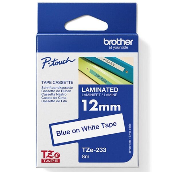 Brother TZE-233 Laminated Labelling Tape 12mm Blue On White