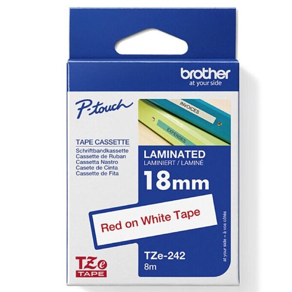 Brother TZE-242 Laminated Labelling Tape 18mm Red On White