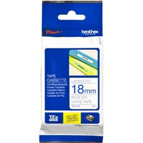 Brother Tze-243 Laminated Labelling Tape 18Mm Blue On White