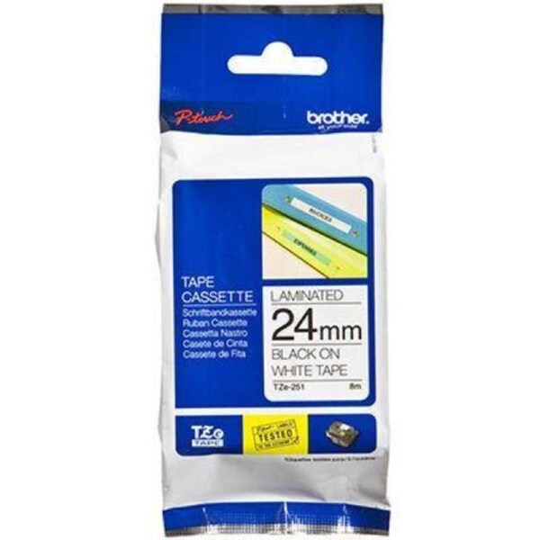 Brother Tze-251 Laminated Labelling Tape 24Mm Black On White