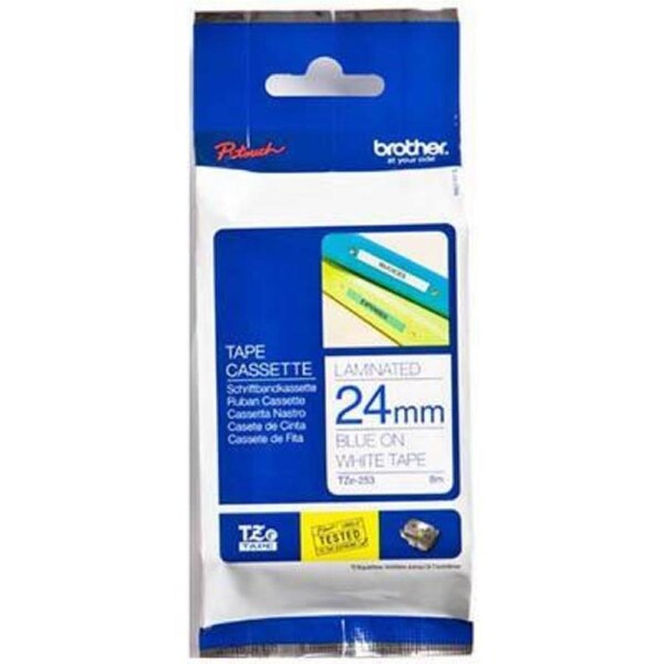 Brother Tze-253 Laminated Labelling Tape 24Mm Blue On White