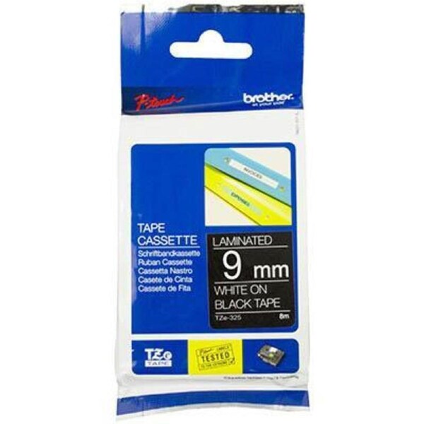 Brother TZE-325 Laminated Labelling Tape 9mm White On Black