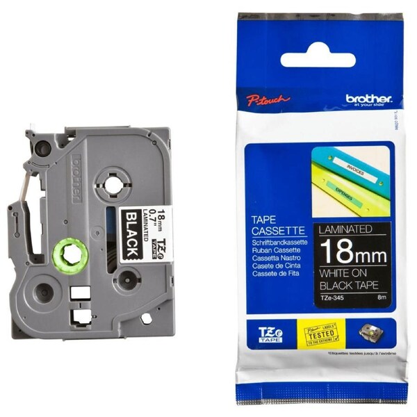 Brother Tze-345 Laminated Labelling Tape 18Mm White On Black