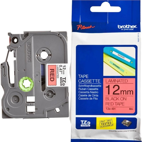 Brother Tze-431 Laminated Labelling Tape 12mm Black On Red
