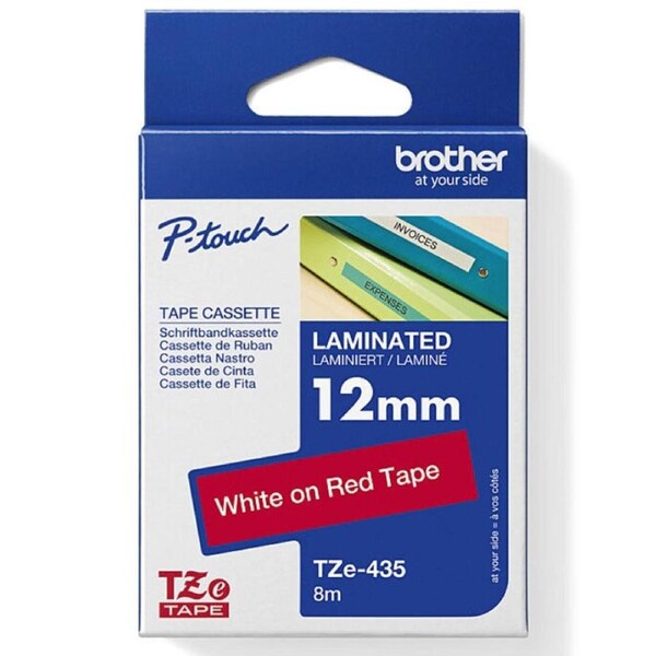 Brother TZE-435 Laminated Labelling Tape 12mm White On Red