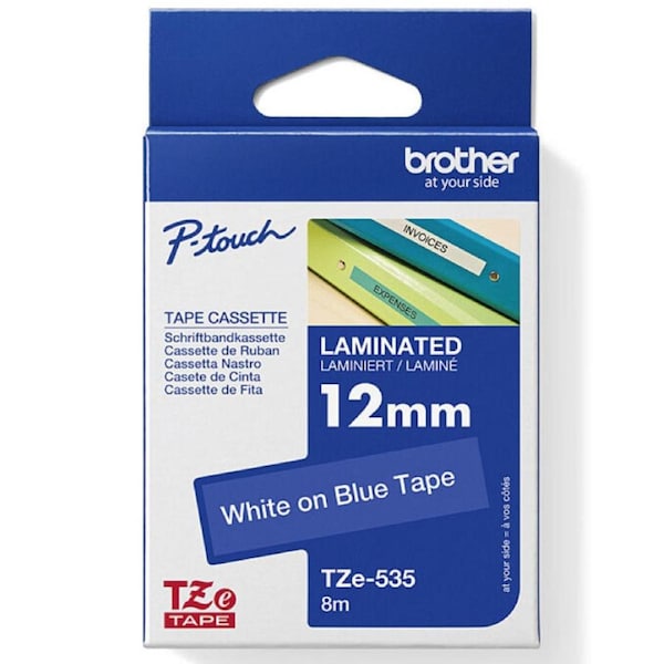 Brother TZE-535 Laminated Labelling Tape 12mm White On Blue