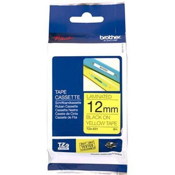 Brother Tze-631 Laminated Labelling Tape 12Mm Black On Yellow