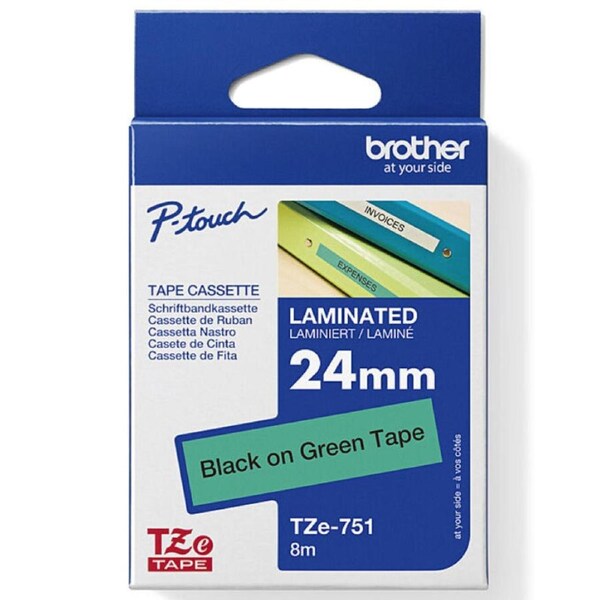 Brother TZE-751 Laminated Labelling Tape 24mm Black On Green