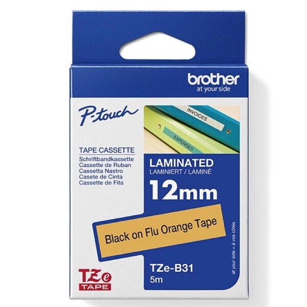 Brother TZE-B31 Labelling Tape W12mmxL8m Black On Fluoro Orange